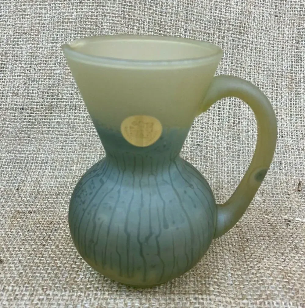 Al Rama Israel Small Hour Glass Pitcher Frosted Art Glass